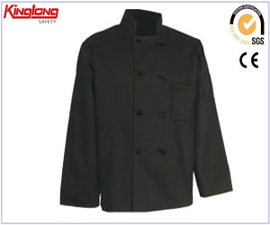 Jaqueta de chef de manga comprida de alta qualidade, casaco de chef preto de algodão confortável