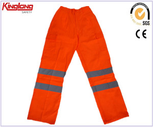 Vysoce viditelné oranžové pracovní kalhoty, reflexní oranžové pracovní kalhoty s vysokou viditelností, tkanina CVC, reflexní oranžové pracovní kalhoty s vysokou viditelností