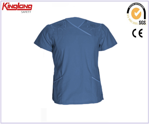 High fashion unisex blue scrubs, embroidery logo short sleeves scrubs