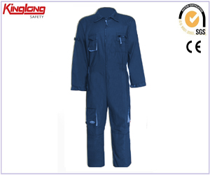 High quality long sleeves blue coverall, chest pockets elastic waist coverall