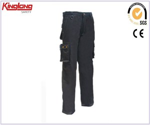 High quality multi pockets elastic waist pant, 65%poly35%cotton fabric black pant