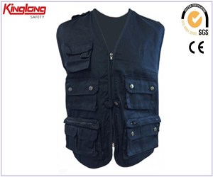High quality navy blue mens workwear vest for sale,Brass button working waistcoat china manufacturer