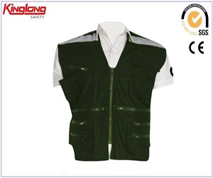 High quality no sleeves black vest, multi pockets nylon zipper vest