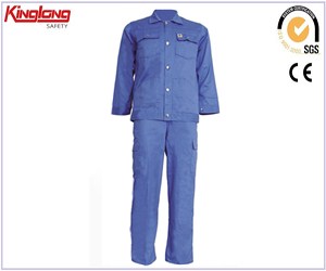High quality workwear jacket and pants,100％ cotton fabric working suits with two side leg pockets