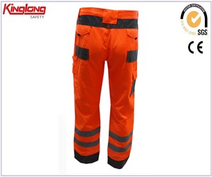 Vysoce viditelné pánské pracovní oděvy pohodlné kalhoty, pracovní kalhoty oranžové barvy na prodej