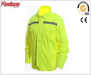 High visibility fluo yellow long sleeves jacket, chest pockets single-breasted buttons jacket
