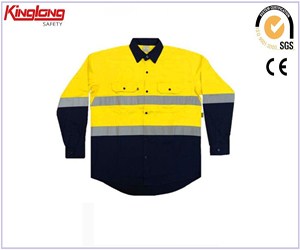 High visibility reflective tapes long sleeves shirt, 100%cotton new style yellw and blue shirt
