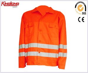 High visibility reflective tapes orange jacket, china manafacturer chest pockets jacket