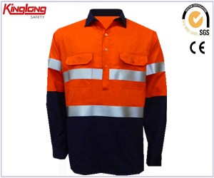 High visibility two tone long sleeves functional shirt, chest pockets male mining working shrt