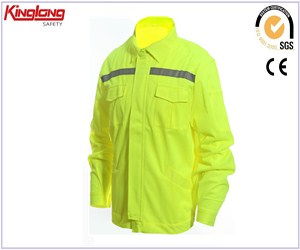 Hivis reflective tapes fluo yellow jacket, 65%poly35%cotton chest pockets
