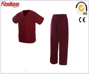 Hot style unisex side pockets hospital scrubs, v-neckline elastic waist medical scrubs uniform