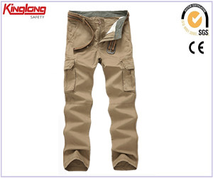 Khaki mens pure cotton cargo pants for work clothes for men
