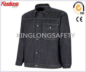 Man 100% Cotton Denim Work Jacket Factory,Denim Worker Uniform China Supplier