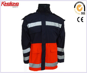 Mens impermeável inverno jaqueta do uniforme, Velo forro laranja fluorescente Mens impermeável inverno casaco do uniforme