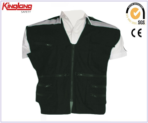 Mens high quality black vest, functional no sleeves pvc zipper vest