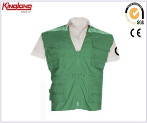 Multi pockets high quality mens vest, no sleeve pvc zipper safety vest