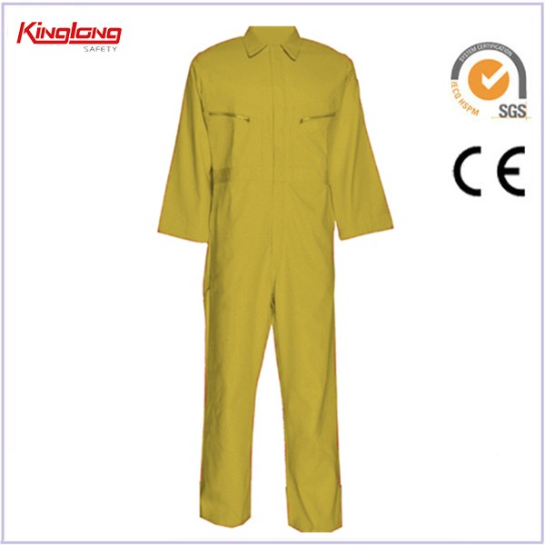 New arrival high quality mens yellow coverall, fire resistance brass zipper coverall