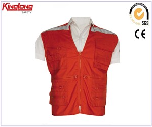 New arrival high quality red cargo vest, classcial design polycotton fabric vest