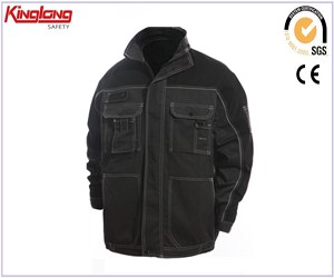 Nueva chaqueta gris duradera con múltiples bolsillos, chaqueta funcional de tela 65% poli 35% algodón
