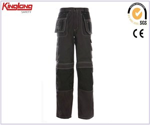 New cargo six pockets elastic waist black pant, 65%poly35%cotton fabric durable and functional pant