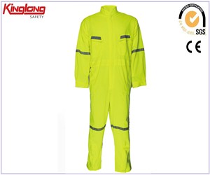 New design mens high quality coverall, reflective tapes yellow long coverall