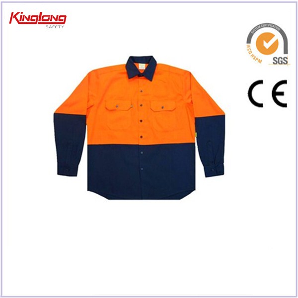 Novo design camisa de mangas compridas de dois tons, camisa de carga masculina de mineração e carvão