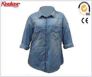 Nuova camicia di jeans progettata fornitore della Cina, produttore di indumenti in Cina Camicia di jeans in cotone 100%.