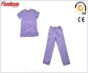 New fashion nursing safety purple scrubs, custom logo short sleeves medical scrubs