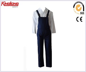 New style simple design chest pocket bibpant, 65%poly35%cotton deep blue men's bibpant