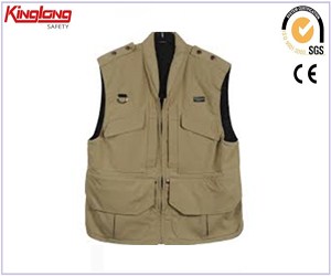 No sleeves mens cargo vest with pockets, spring style high quality beige vest