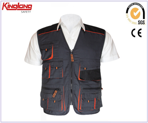 No sleeves mens high quality vest, multi pockets pvc zipper vest