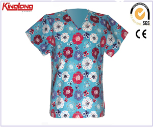 OEM Printed Medical Scrub Tops,Hotel Housekeeping Uniform For Spring