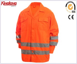 Pomarańczowy fluorescencyjny odblaskowy strój roboczy, oddychający strój roboczy o wysokiej widoczności