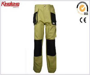 Popular style elastic waist yellow safety pant, black leg reinforcement side pockets cargo pant
