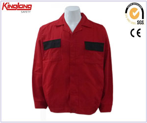 Red Durable Katoen Workwear Jacket, Elastische manchet kleurencombinatie Work Jacket