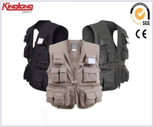 Spring style no sleeves multi pockets vest, tool pockets nylon zipper grey vest