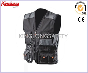 Top sales multi pockets windproof canvas fabric vest with PVC zipper