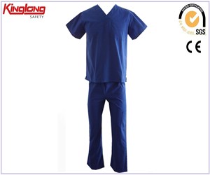 Unisex comfortabele katoenen stof ziekenhuis uniformen, blauwe kleur verpleegstersuniform china leverancier