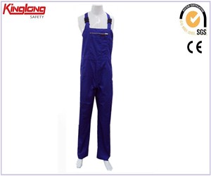 Workwear bib pants with zipper big front pocket,Royal blue simple design working bib overalls