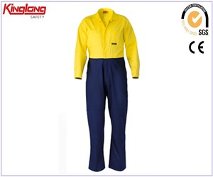 Prezzo delle tute da lavoro a pettine di colore giallo e blu, abiti da lavoro comodi in cotone in vendita