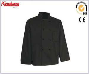 Пальто шеф-повара, цельная куртка шеф-повара, популярная форма шеф-повара из поликоттона, чистая черная популярная форма/пальто/куртка шеф-повара