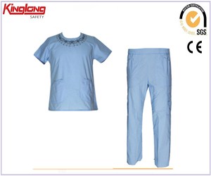 china safety workwear scrub suits, elastic waist pant with leg pockets
