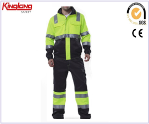 high visibility jacket and pant men's jacket safety working suit men's cargo pant yellow suit