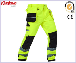 safety reflective cargo work trousers,fluorescent yellow safety reflective cargo work trousers,High visibility Mens multi-pocket fluorescent yellow safety reflective cargo work trousers