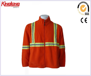 ملابس عمال السلامة للرجال بالجملة ، سترات الصوف القطبية عالية الوضوح مع شريط عاكس