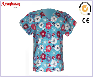 wholesale fashion style 65%polyester 35%cotton fabric printed top  embroidery  short shirt