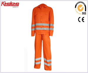 wholesale fluorescent uniform suits safety orange hi-vis workwear  with high visibility reflective tape