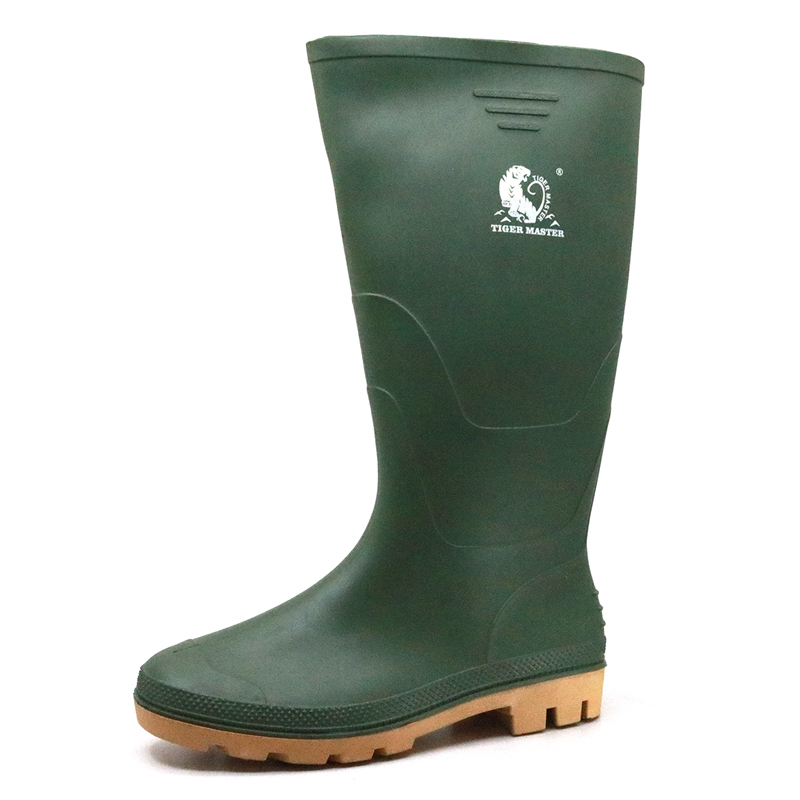 102-1 CE green water proof anti slip non safety garden pvc work rain boots