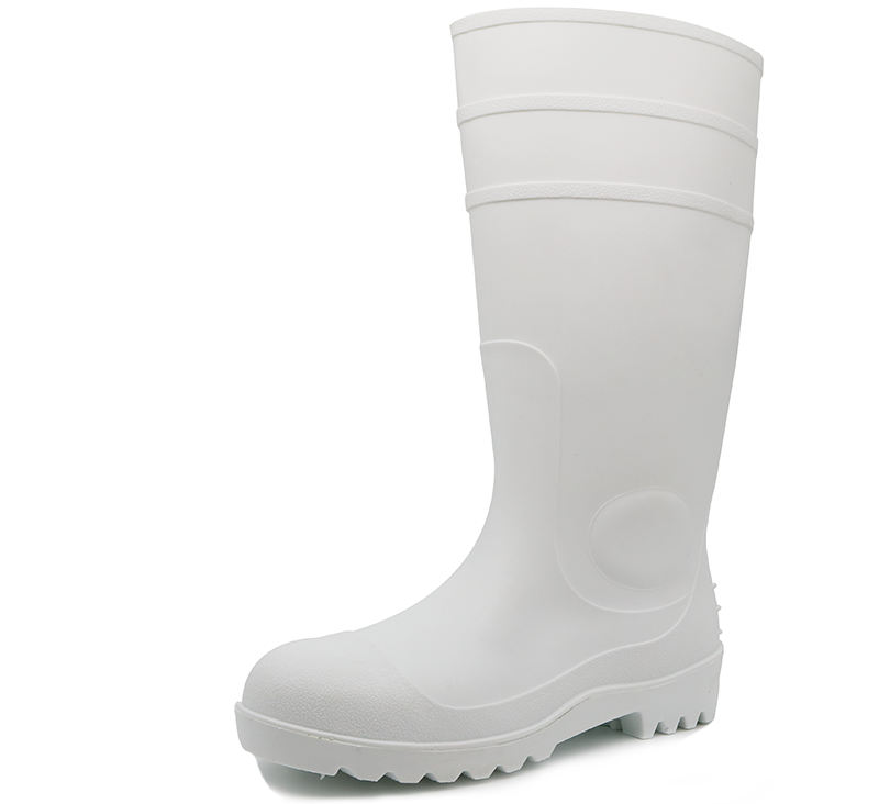 106-4防滑防水钢脚趾中板白色PVC安全雨靴用于食品行业