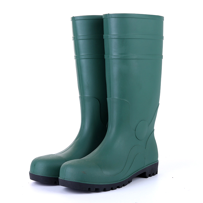 801GB Non-slip steel toe puncture proof green pvc safety rain boots for construction